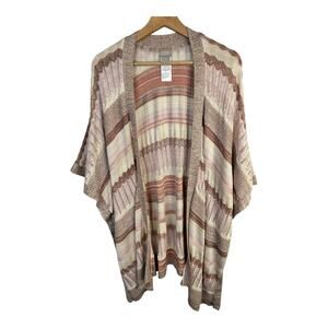 Chicos Womens size Large XL Textured Shine Stripe Ruana Wrap Open Sweater FLAW